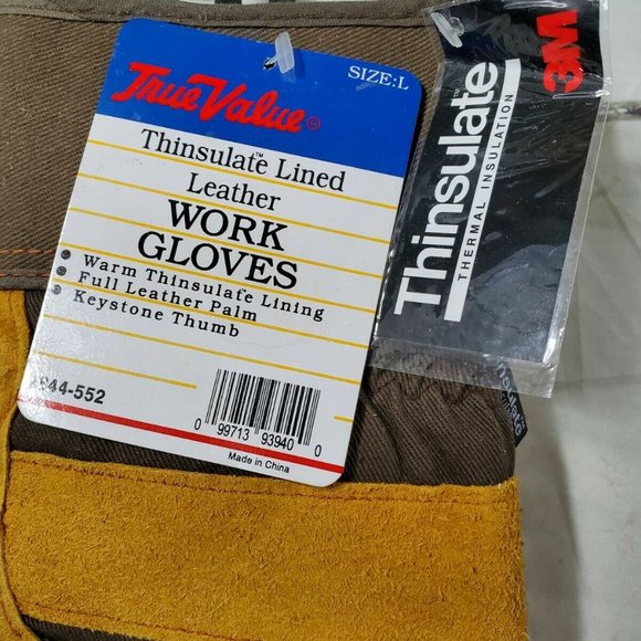 True Value Thinsulate Warm Lined Leather Work Gloves Size L NEW - Picture 3 of 4